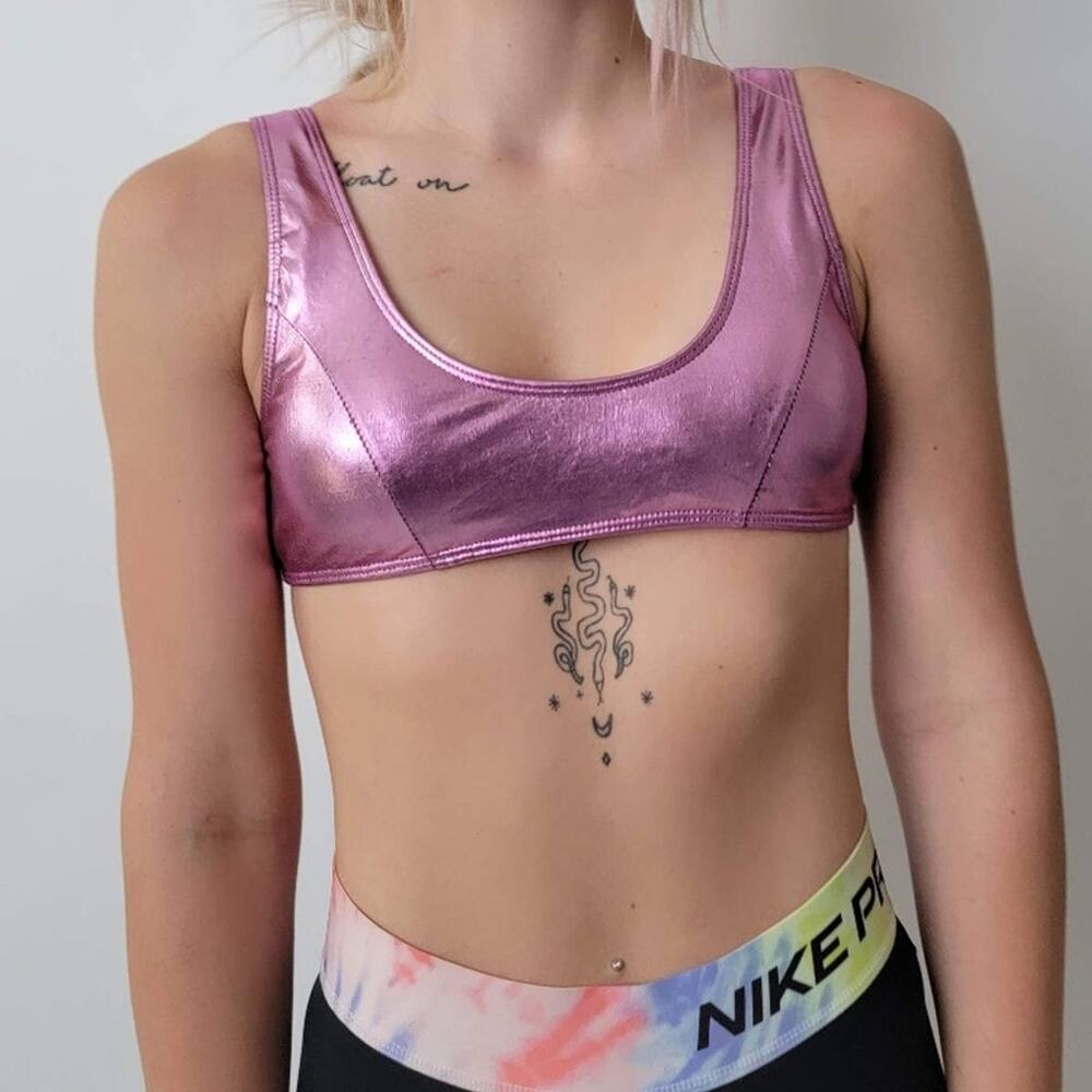 Hot Pink Metallic Sports Bra Rave Top - M - Picture 6 of 7